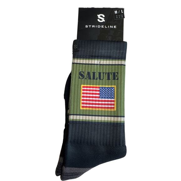 NWT Strideline SALUTE Socks M/L Black & Green Military Design Sweat‑Wicking - Picture 1 of 4